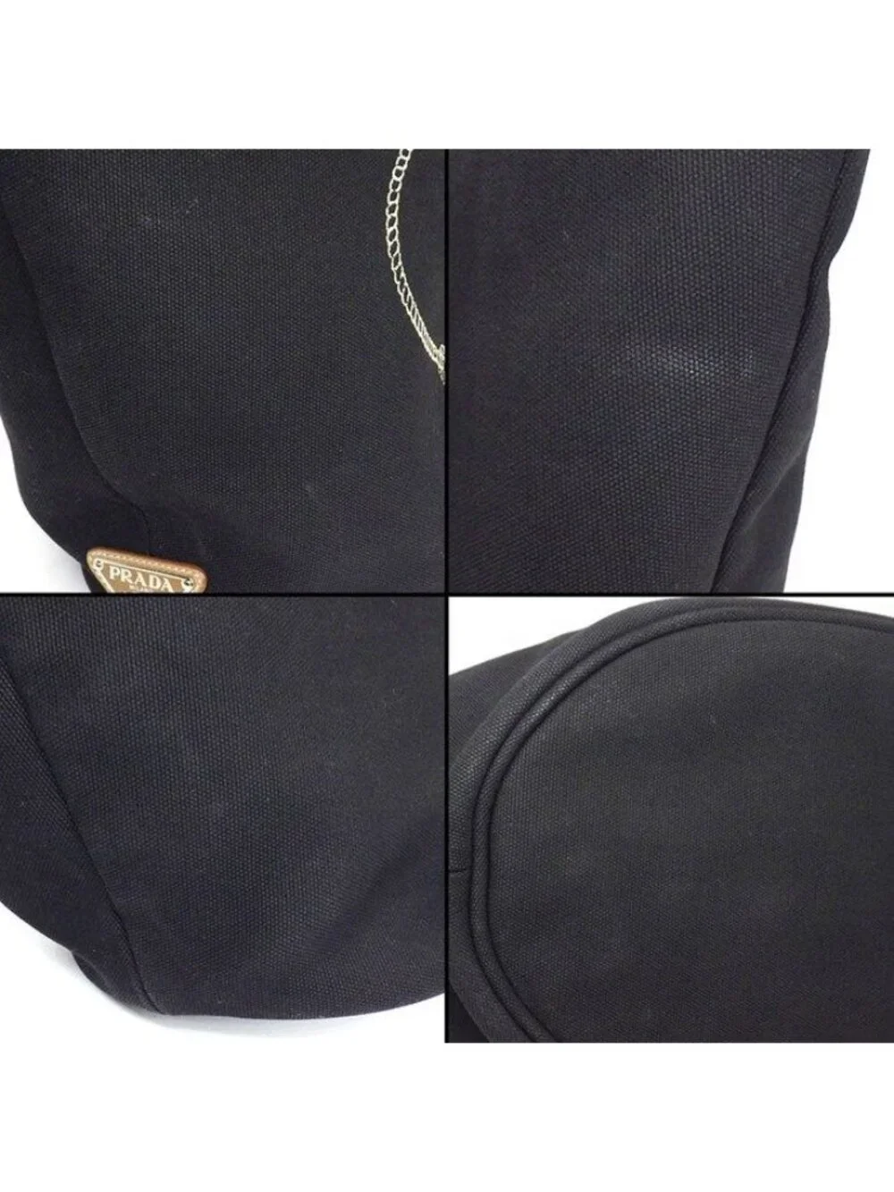 Prada Tote Canapa Bucket Bag Black Canvas Leather Silver